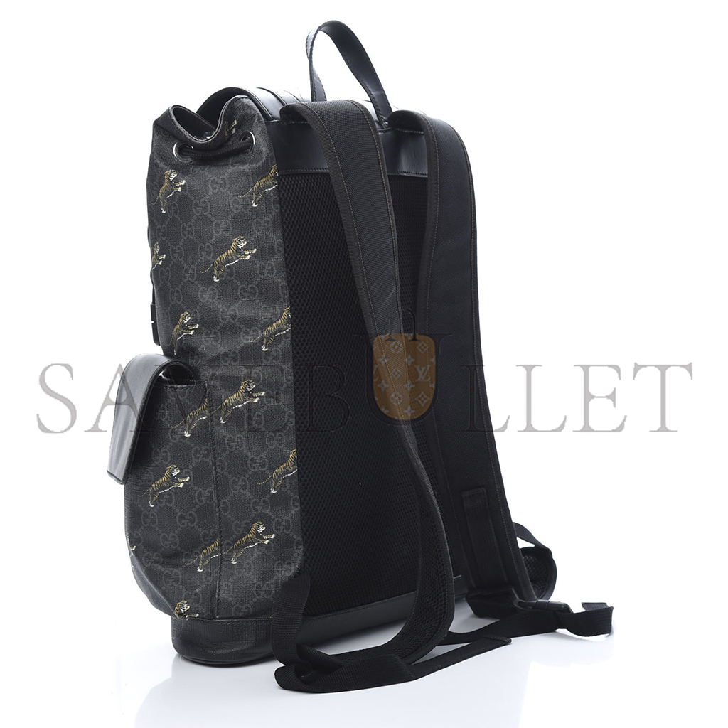 GUCCI GG SUPREME MONOGRAM TIGERS DOUBLE BUCKLE BACKPACK BLACK (43*34*10cm) 